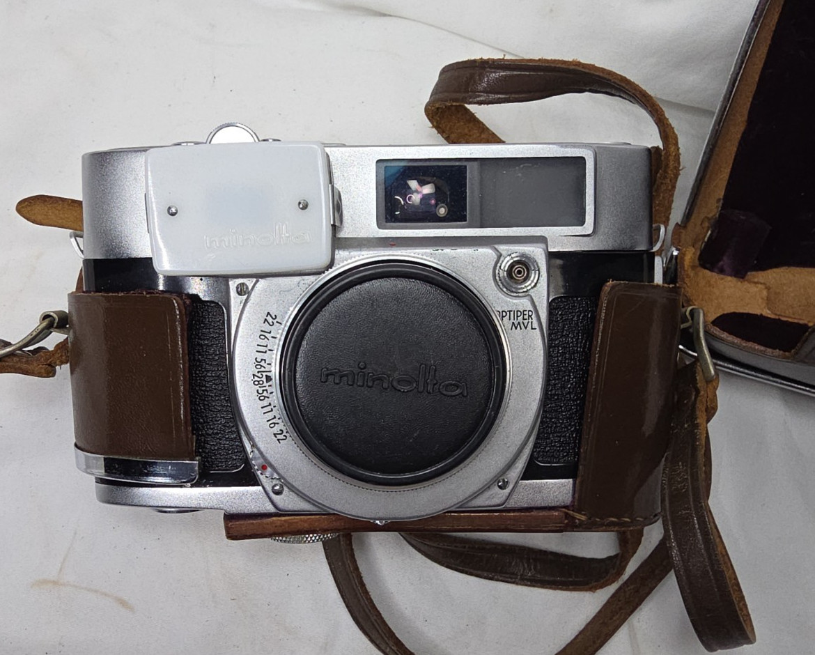 Vtg Minolta Auto Wide 35mm Camera Case Lens Cap Light Meter Cover 1958 Japan